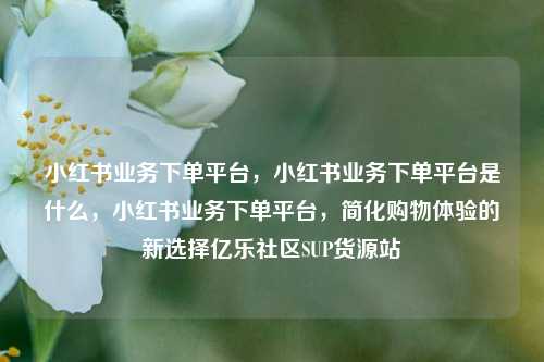 小红书业务下单平台，小红书业务下单平台是什么，小红书业务下单平台	，简化购物体验的新选择亿乐社区SUP货源站  第1张